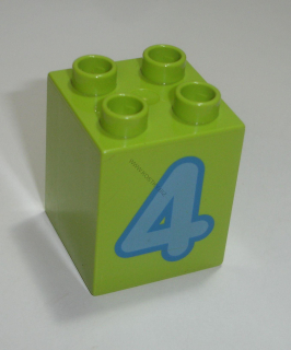 Lego Duplo D14230 (31110pb076) kostka 2x2x2 lime s potiskem (číslo "4") POUŽITÉ