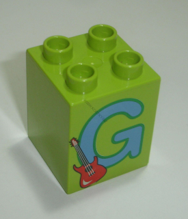 Lego Duplo D14240 (31110pb049) kostka 2x2x2 lime s potiskem (písmeno "G") POUŽITÉ