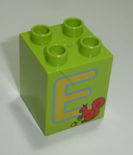 Lego Duplo D14241 kostka 2x2x2 lime s potiskem (písmeno "E") POUŽITÉ