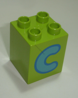 Lego Duplo D14243 (31110pb100) kostka 2x2x2 lime s potiskem (písmeno "C") POUŽITÉ