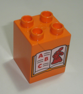 Lego Duplo D14251 (31110pb093) kostka 2x2x2 oranžová s potiskem (knížka s králíkem) POUŽITÉ
