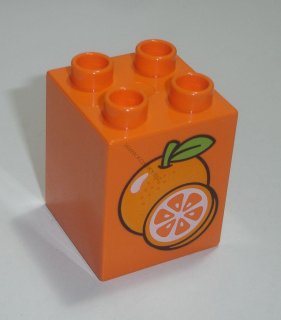 Lego Duplo D14252 (31110pb086) kostka 2x2x2 oranžová s potiskem (pomeranč) POUŽITÉ