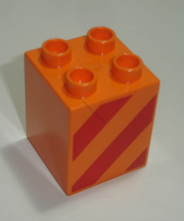 Lego Duplo D14253 (31110pb072) kostka 2x2x2 oranžová s potiskem (příčné červené pruhy) POUŽITÉ