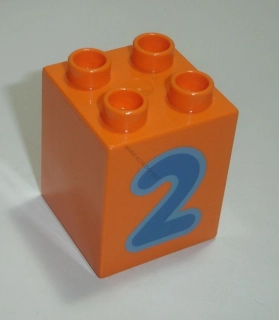 Lego Duplo D14260 (31110pb074) kostka 2x2x2 oranžová s potiskem (číslo "2") POUŽITÉ