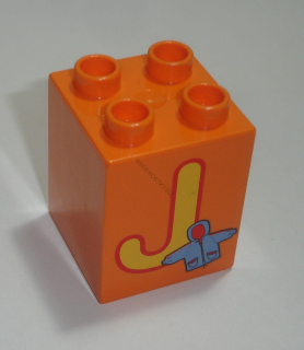 Lego Duplo D14270 kostka 2x2x2 oranžová s potiskem (písmeno "J") POUŽITÉ