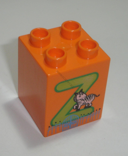 Lego Duplo D14272 (31110pb068) kostka 2x2x2 oranžová s potiskem (písmeno "Z") POUŽITÉ