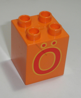 Lego Duplo D14273 kostka 2x2x2 oranžová s oboustranným potiskem (písmeno "Ö") POUŽITÉ