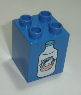 Lego Duplo D14283 (31110pb096) kostka 2x2x2 modrá s potiskem (mléko) POUŽITÉ
