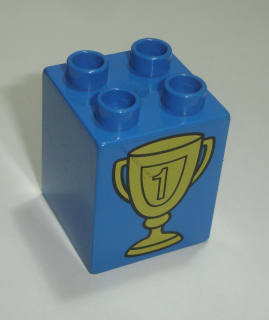 Lego Duplo D14285 (31110pb005) kostka 2x2x2 modrá s potiskem (pohár) POUŽITÉ