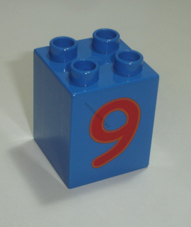 Lego Duplo D14300 (31110pb029) kostka 2x2x2 modrá s potiskem (číslo "9") POUŽITÉ