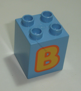 Lego Duplo D14321 (31110pb099) kostka 2x2x2 med. modrá s potiskem (písmeno "B") POUŽITÉ
