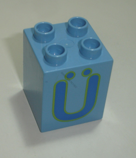 Lego Duplo D14325 kostka 2x2x2 med. modrá s oboustranným potiskem (písmeno "Ü") POUŽITÉ