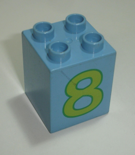 Lego Duplo D14326 (31110pb028) kostka 2x2x2 med. modrá s potiskem (číslo "8") POUŽITÉ