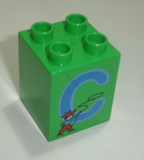 Lego Duplo D14383 (31110pb045) kostka 2x2x2 sv. zelená s potiskem (písmeno "C") POUŽITÉ