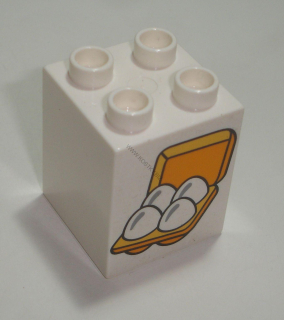 Lego Duplo D14440 (31110pb111) kostka 2x2x2 bílá s potiskem (plato a 4 vejce) POUŽITÉ