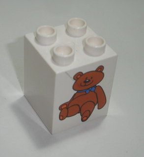 Lego Duplo D14442 (31110pb031) kostka 2x2x2 bílá s potiskem (medvídek) POUŽITÉ