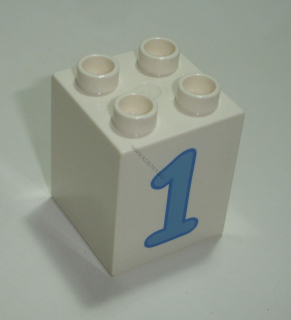 Lego Duplo D14443 (31110pb021) kostka 2x2x2 bílá s potiskem (číslo "1") POUŽITÉ