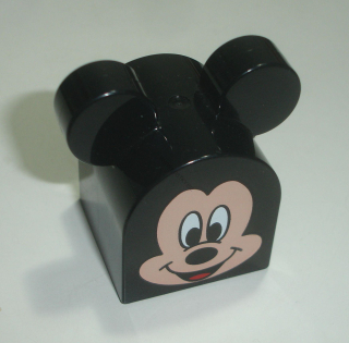 Lego Duplo D14700 (15272pb01) kostka 2x2x2 zakulacená černá s potiskem (obličej - Mickey Mouse) POUŽITÉ
