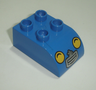 Lego Duplo D14802 (2302pb06) kostka 2x3 zakulacená modrá s potiskem (předek auta) POUŽITÉ