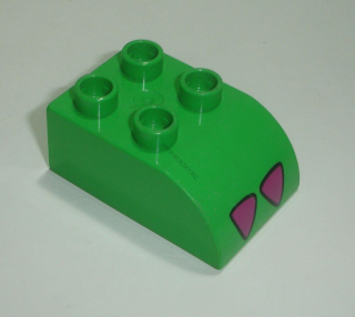 Lego Duplo D14805 (2302pb01) kostka 2x3 zakulacená sv. zelená s potiskem (noha krokodýla) POUŽITÉ