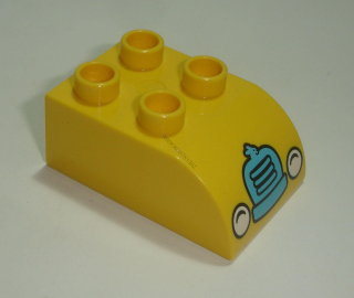 Lego Duplo D14808 (2302pb09) kostka 2x3 zakulacená žlutá s potiskem (předek autobusu) POUŽITÉ