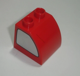 Lego Duplo D14850 (11170pb01) kostka 2x2x1 1/2 zakulacená červená s oboustranným potiskem (okno auta) POUŽITÉ