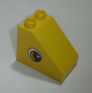 Lego Duplo D14890 (63871pb01) kostka 2x3x2 šikmá žlutá oboustranným potiskem (oko) POUŽITÉ