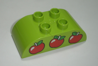 Lego Duplo D14920 (98223pb002) kostka 2x4 zakulacená lime s potiskem (3 jablka) POUŽITÉ