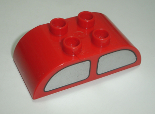 Lego Duplo D14926 (98223pb001) kostka 2x4 zakulacená červená s oboustranným potiskem (okna auta) POUŽITÉ