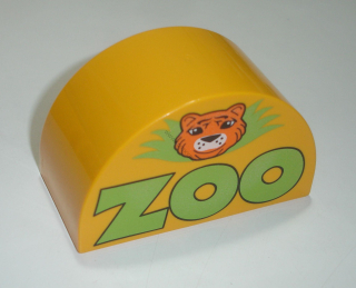 Lego Duplo D15230 (31213pb014) kostka 2x4x2 zakulacená br. sv. oranžová s potiskem (nápis ZOO s hlavou tygra) POUŽITÉ