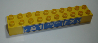 Lego Duplo D15462 (2291pb03) kostka 2x10 žlutá s potiskem (značka Lego Ville, vlak a letadlo) POUŽITÉ