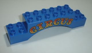 Lego Duplo D15480 (51704pb06) kostka 2x10 modrá klenba s potiskem (nápis "CIRCUS") POUŽITÉ