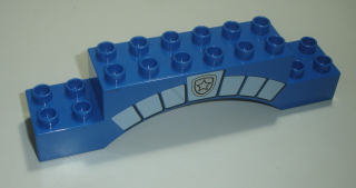Lego Duplo D15482 (51704pb03) kostka 2x10 modrá klenba s potiskem (štít policejní stanice) POUŽITÉ