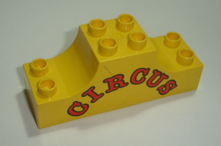 Lego Duplo D15500 (4197pb004) kostka 2x6x2 žlutá s potiskem (nápis "CIRCUS") POUŽITÉ