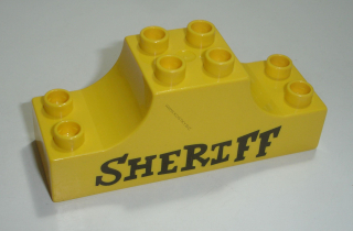 Lego Duplo D15502 (4197pb012) kostka 2x6x2 žlutá s potiskem (nápis "SHERIFF" z Toy Story) POUŽITÉ