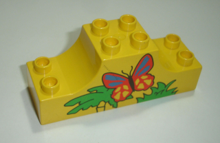 Lego Duplo D15505 (4197pb009) kostka 2x6x2 žlutá s potiskem (tropický motýl) POUŽITÉ