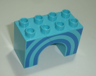 Lego Duplo D15520 (11198pb01) kostka 2x4x2 med. azurová s potiskem (modré půlkruhy) POUŽITÉ