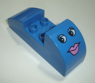 Lego Duplo D15562 (31212pb01) kostka spec. 2x2 modrá s potiskem (obličej) POUŽITÉ