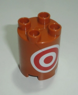 Lego Duplo D15580 (98225pb004) kostka kulatá 2x2x2 tm. oranžová s potiskem (terč) POUŽITÉ