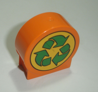 Lego Duplo D15612 (41970px4) kostka 1x2x2 značka oranžová s potiskem (znak recyklace, třídění) POUŽITÉ