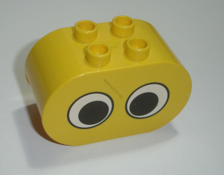 Lego Duplo D15704 (4198pb18) kostka 2x4x2 zakulacená žlutá s potiskem (oči) POUŽITÉ