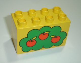 Lego Duplo D15802 (31111pb002) kostka 2x4x2 žlutá s potiskem (jablka) POUŽITÉ