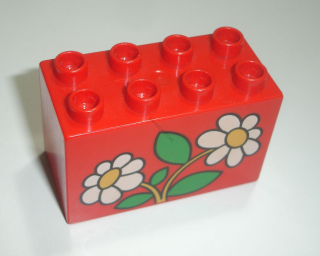 Lego Duplo D15812 (31111pb015) kostka 2x4x2 červená s potiskem (květiny) POUŽITÉ