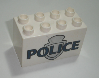 Lego Duplo D15820 (31111pb023) kostka 2x4x2 bílá s potiskem (policie) POUŽITÉ
