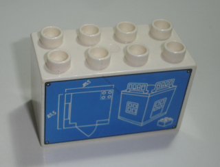 Lego Duplo D15822 (31111pb030) kostka 2x4x2 bílá s potiskem (technický výkres domu) POUŽITÉ