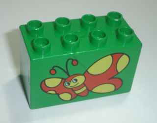 Lego Duplo D15832 (31111pb006) kostka 2x4x2 zelená s potiskem (motýl) POUŽITÉ