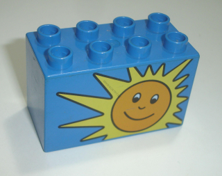 Lego Duplo D15841 (31111pb001) kostka 2x4x2 modrá s potiskem (sluníčko) POUŽITÉ
