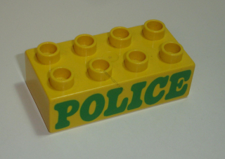 Lego Duplo D16040 (3011pb008) kostka 2x4 žlutá s potiskem (nápis "POLICE") 1 ks POUŽITÉ