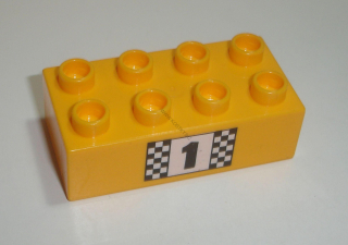 Lego Duplo D16051 (3011pb032) kostka 2x4 br. l. oranžová s potiskem (číslo "1", set 5839) 1 ks POUŽITÉ