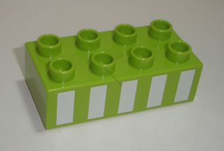 Lego Duplo D16085 (3011pb050) kostka 2x4 lime s potiskem (bílé pruhy svislé, set 10875) 1 ks POUŽITÉ